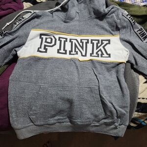 Victoria's Secret Gray Hoodie with White and Yellow Accents